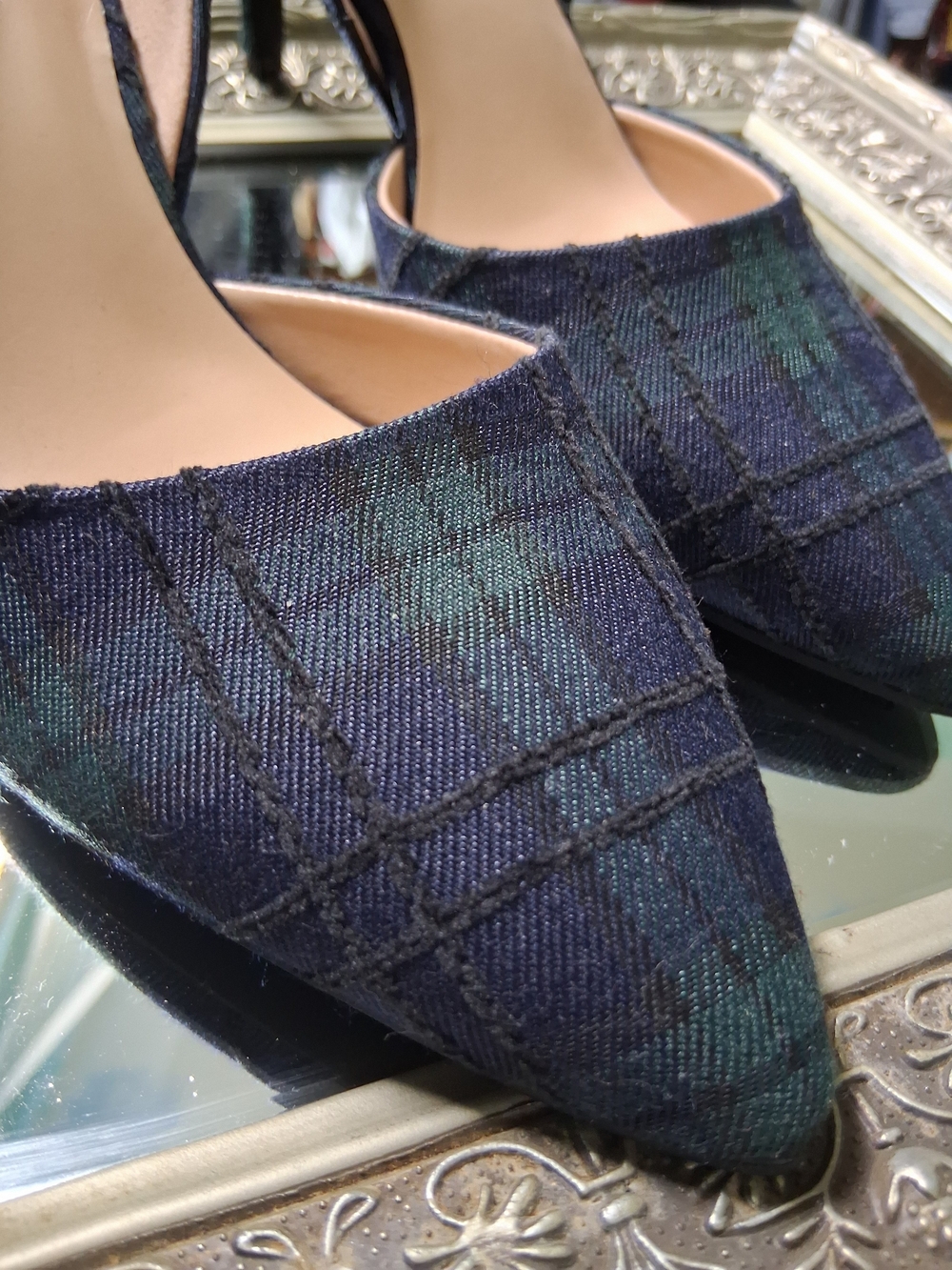 Bandolino Navy and Dark Green Plaid Pointed D'Orsay Flats - Picture 5 of 5
